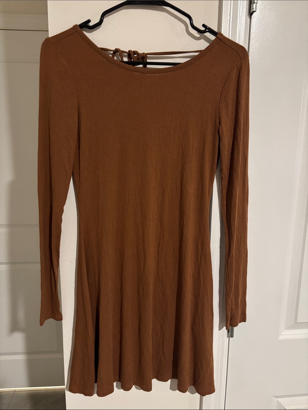 Forever 21 Ribbed Long-Sleeve Dress in Chestnut Brown